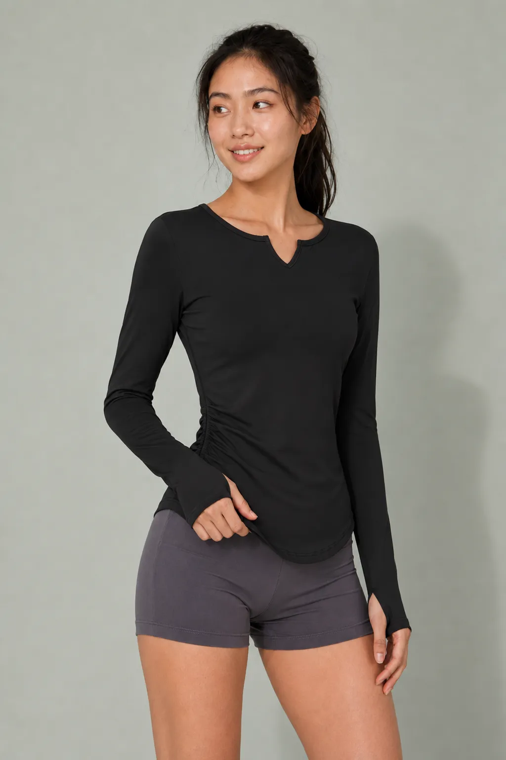 SculptWarm Ruched V-Notch Long Sleeve Top image 8