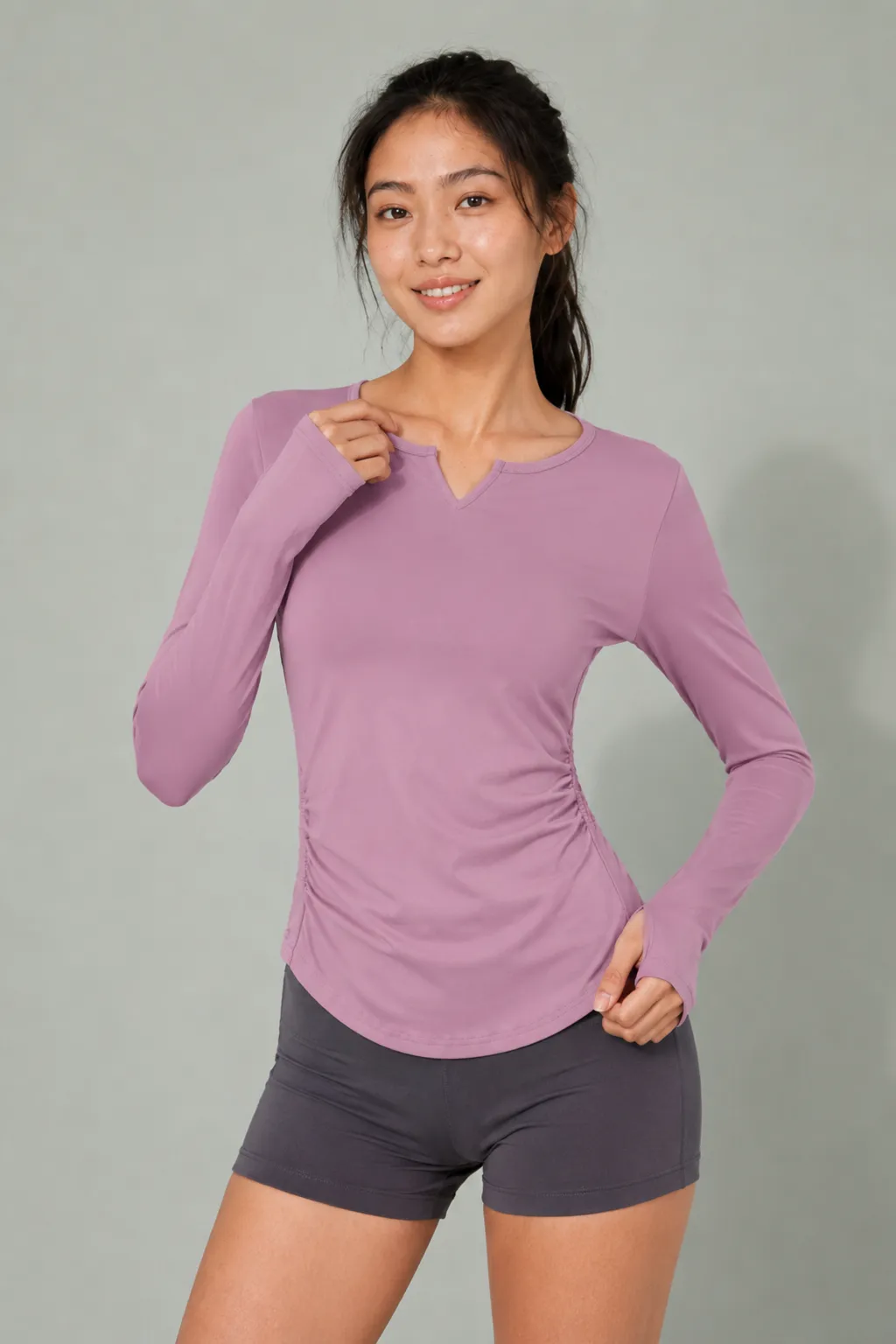 SculptWarm Ruched V-Notch Long Sleeve Top image 6